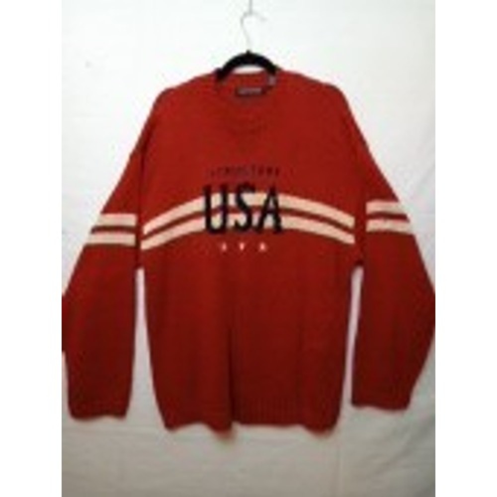 Structure‎ USA Knit Sweater Mens XL Red White Striped Crewneck Pullover